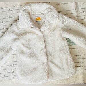 C & C California Faux Fur Creamy White Girls Coat Super Soft Snaps & Pockets 8